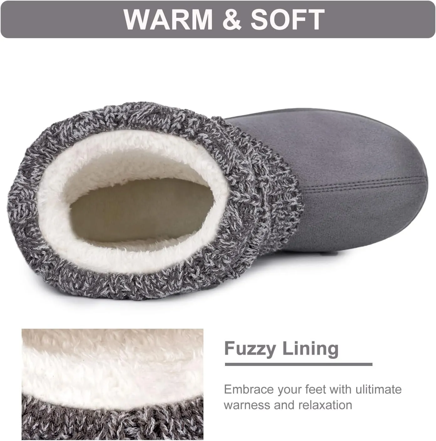 FamilyFairy Women's Woolen Yarn Knit Bootie Slippers Comfy Warm Plush Fleece Memory Foam House Shoes for Indoor Outdoor