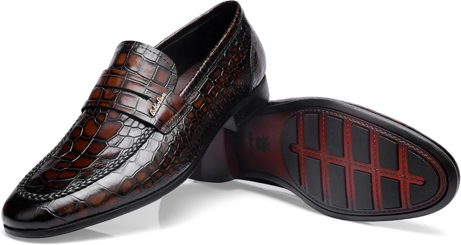 Fashion Leather Dress Shoes for Mens, Premium Formal Alligator Printed Classic Dress Loafer Shoe Business Slip On Penny Shoes for Men