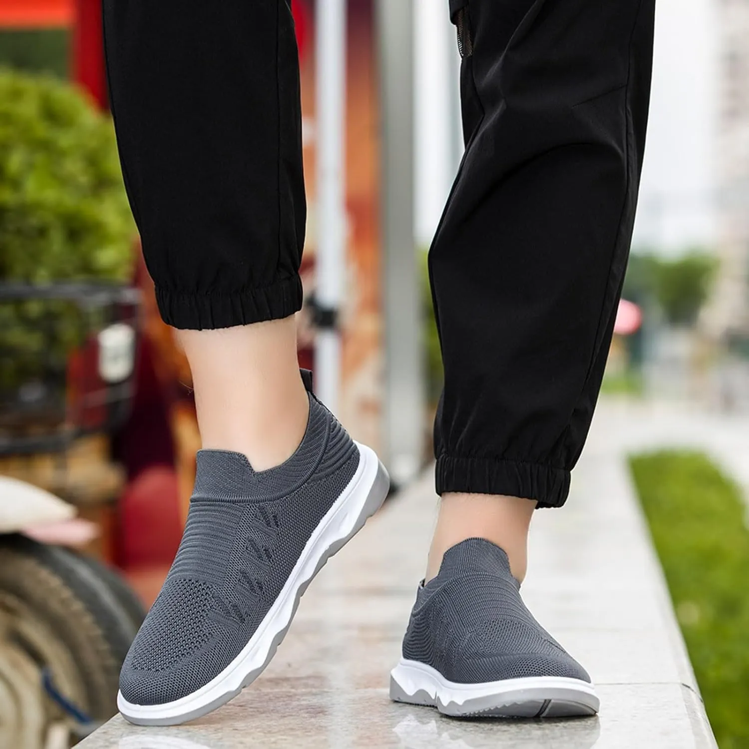 Fashion Sneakers Comfortable Men Shoes Flat Soled Casual Shoes Breathable Hollow Mesh Slip On Soft Soled Casual