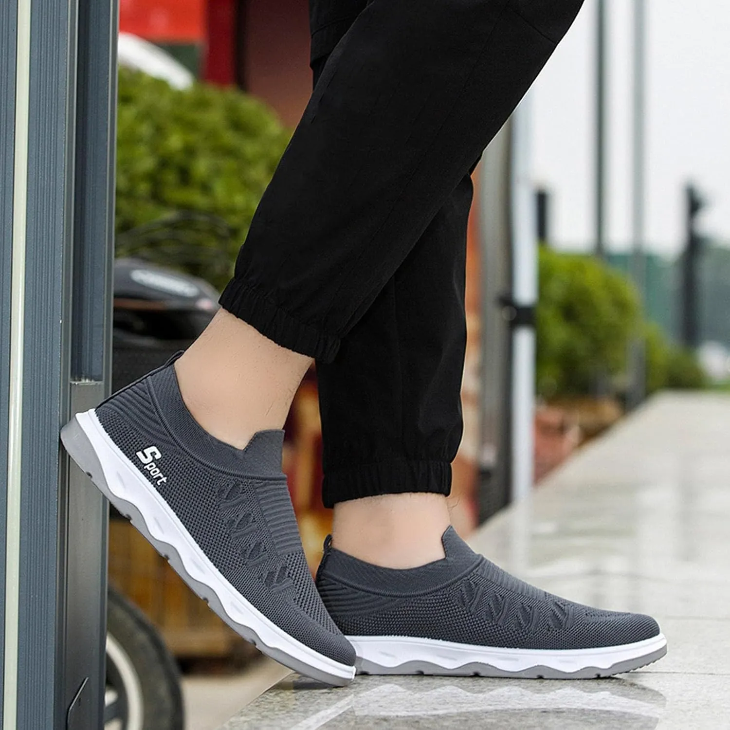 Fashion Sneakers Comfortable Men Shoes Flat Soled Casual Shoes Breathable Hollow Mesh Slip On Soft Soled Casual