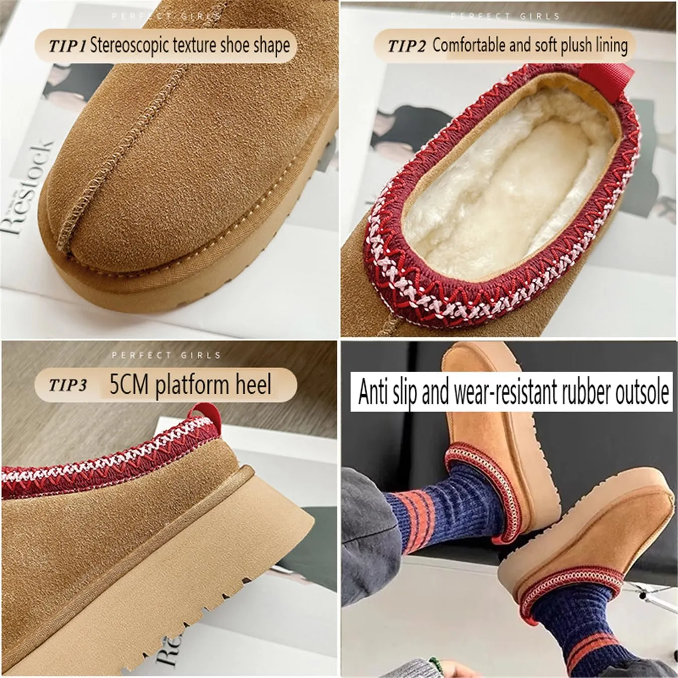 Fashion Winter plush platform Short Ankle boots for kids Fur Fleece Lined slippers girl boy warm Outdoor indoor House anti slip trend Mini boots little kids big kids