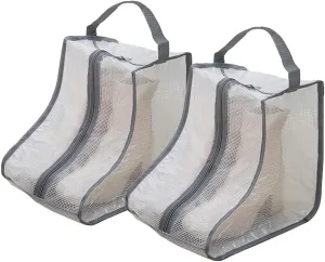 Fazhongfa Boot Shoe Travel Bags for Luggage Packing, Clear Stackable Storage Dust Waterproof Short and Tall Boots Storage in Closet 2 Set Hanging Shoe Bags (Clear Gray-Ankle Boots)
