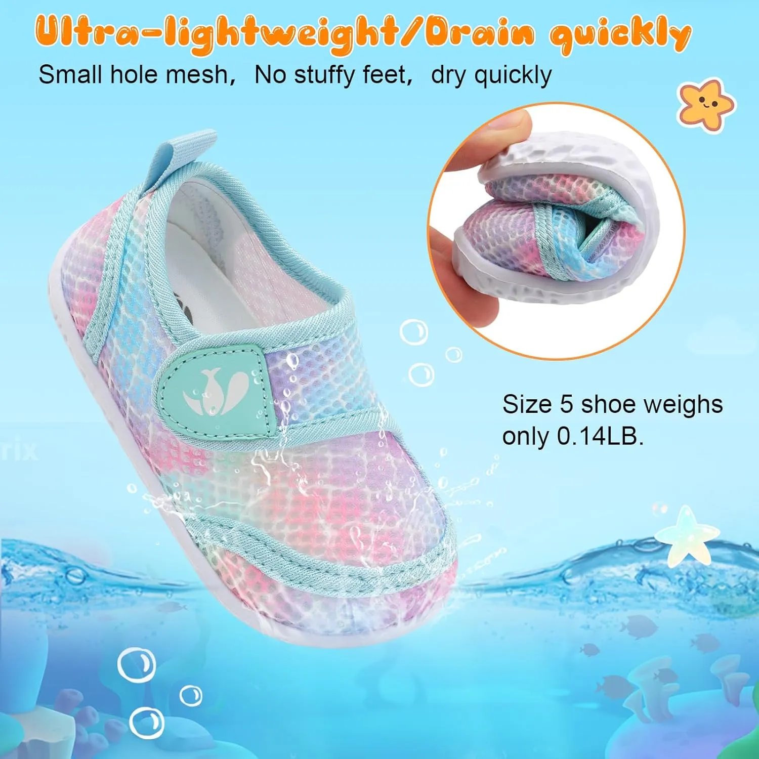 FEETCITY Toddler Water Shoes Boys Girls Swim Shoes Quick Dry Kids Aqua Socks Barefoot for Beach Swimming Pool