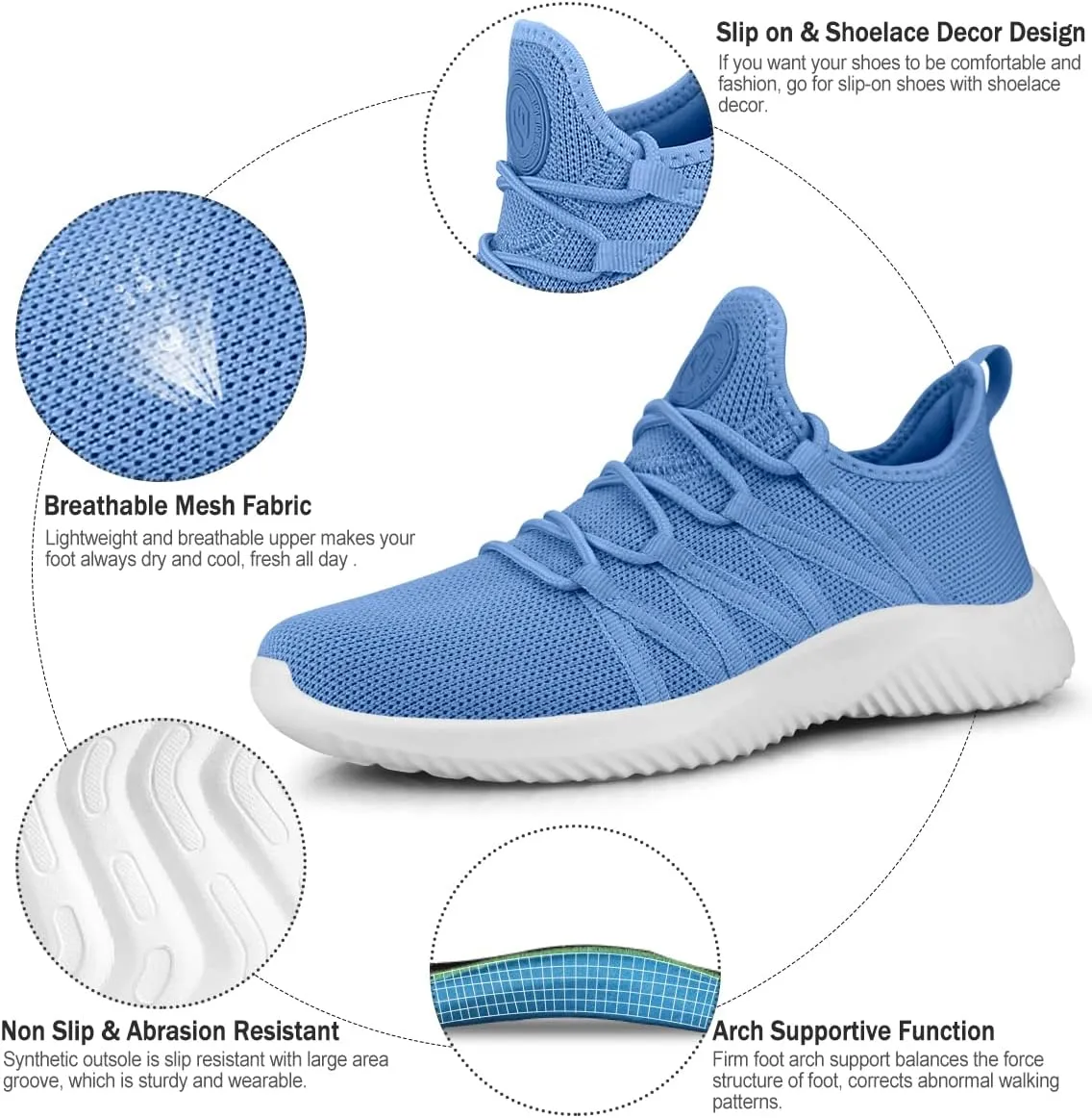 Feethit Womens Slip On Running Shoes Non Slip Walking Shoes Lightweight Gym Workout Shoes Breathable Fashion Sneakers