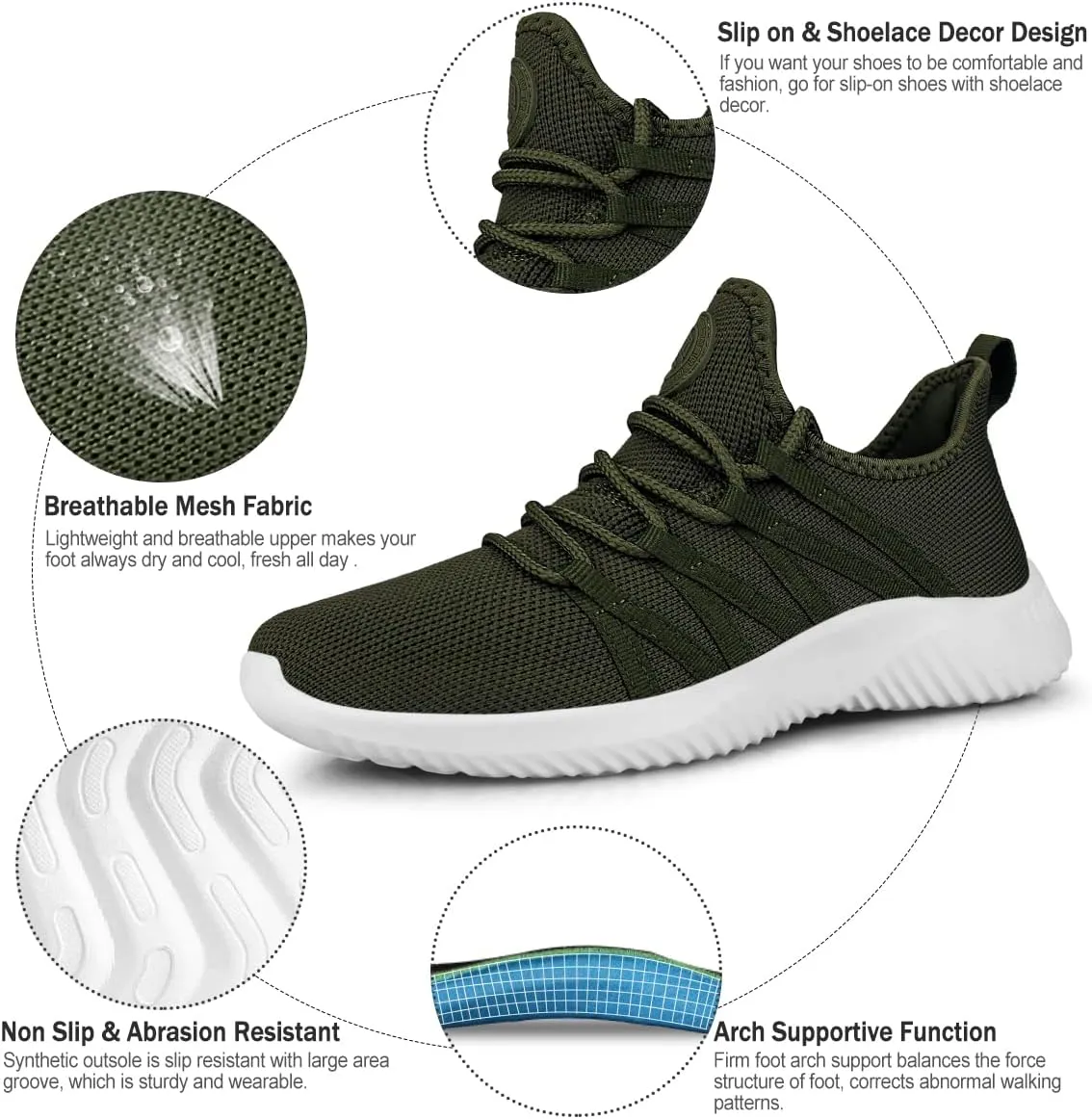Feethit Womens Slip On Running Shoes Non Slip Walking Shoes Lightweight Gym Workout Shoes Breathable Fashion Sneakers