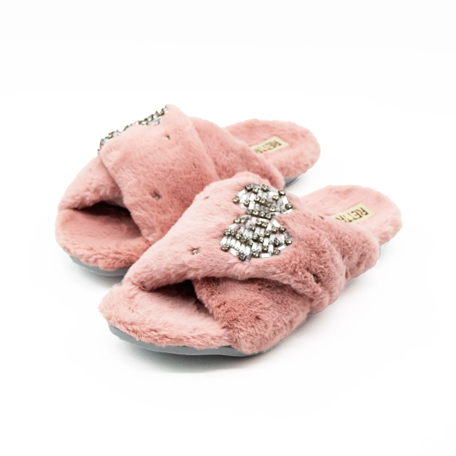 Fefe Nude Luxury Plush Diamanté Embellished Handmade Slipper