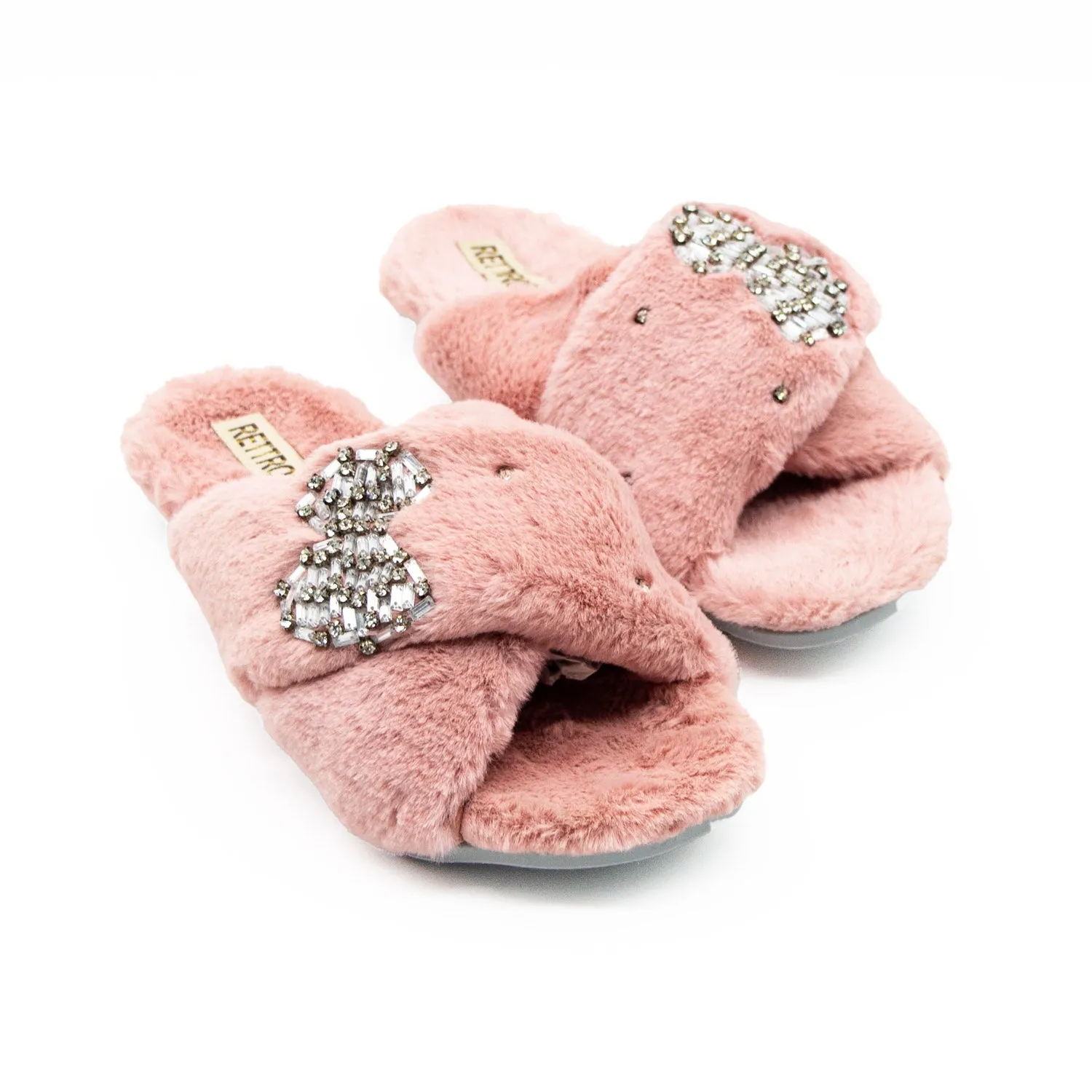 Fefe Nude Luxury Plush Diamanté Embellished Handmade Slipper