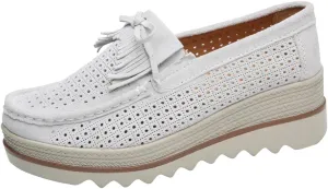 FENIKUSU Women's Platform Loafer Shoes Soft-Soled Slip on Leather Penny Shoes Casual Flatform Sneakers