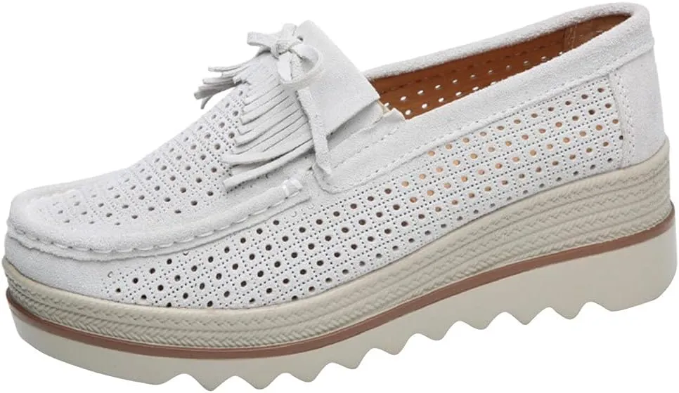 FENIKUSU Women's Platform Loafer Shoes Soft-Soled Slip on Leather Penny Shoes Casual Flatform Sneakers