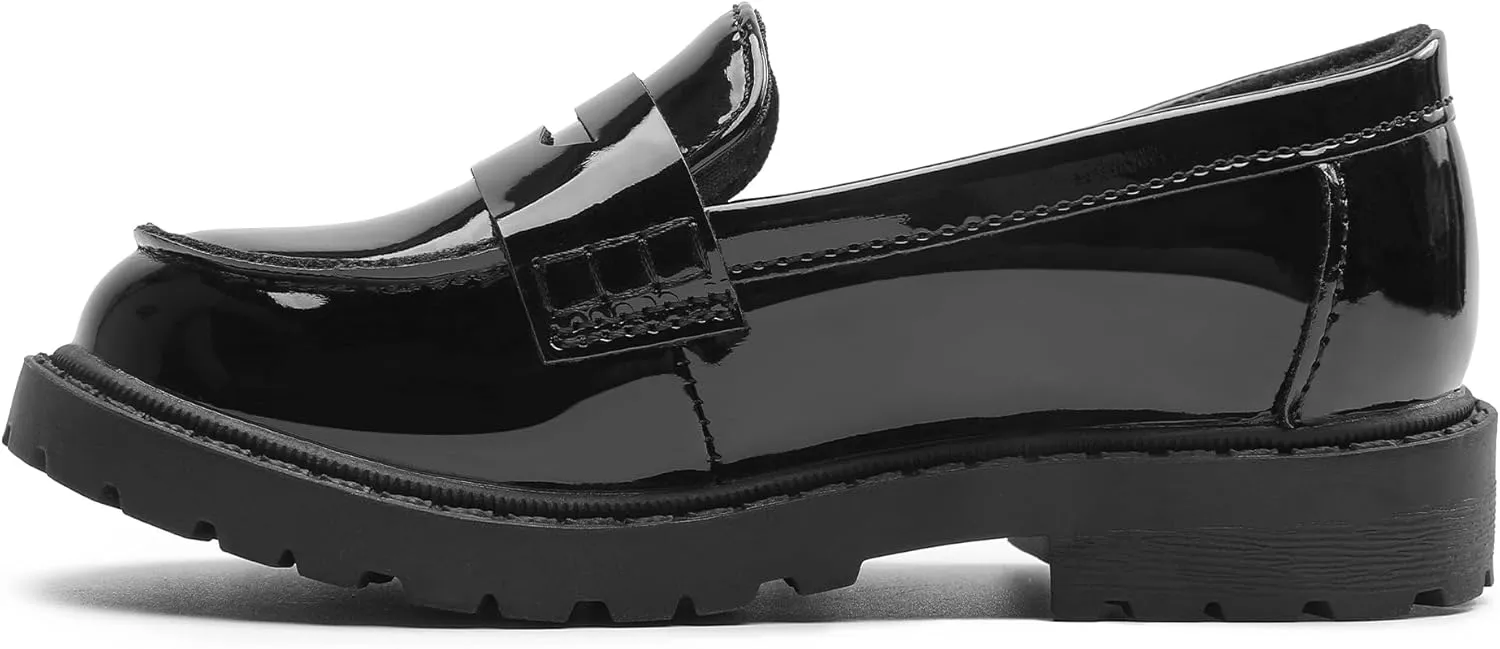 festooning Toddler Girls Penny Loafers Platform Slip On Faux Mirror Leather Casual School Uniform Dress Loafer Shoes for Little Kid