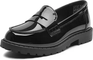 festooning Toddler Girls Penny Loafers Platform Slip On Faux Mirror Leather Casual School Uniform Dress Loafer Shoes for Little Kid