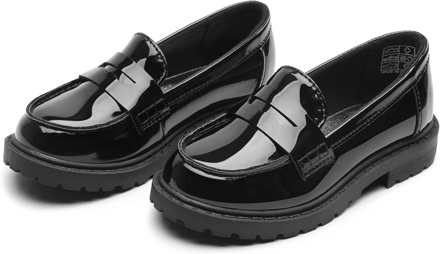festooning Toddler Girls Penny Loafers Platform Slip On Faux Mirror Leather Casual School Uniform Dress Loafer Shoes for Little Kid