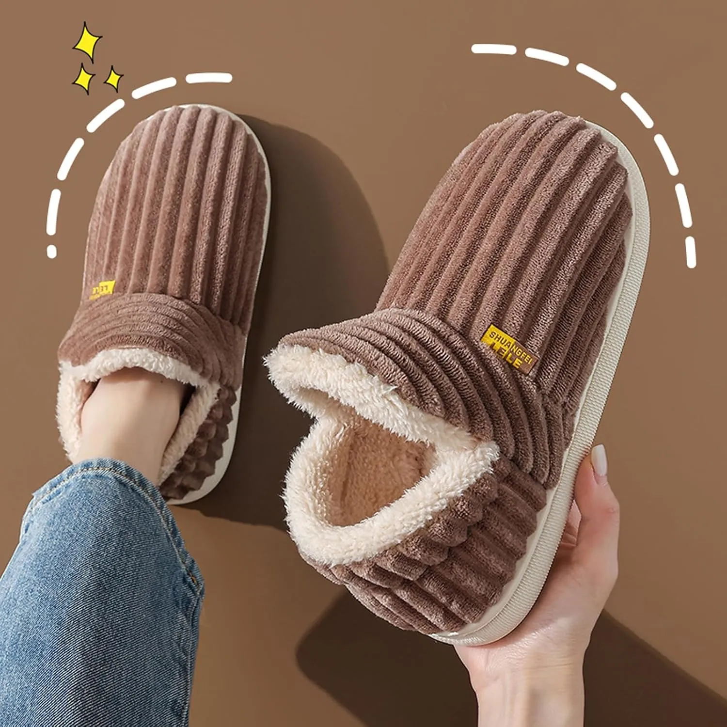 FETNHU Pluffi The Cozy & Stylish Slipper, Pluffi Slipper Booties for Women Men, Pluffi Shoes, Winter Warm Plush Slippers (Brown,Women4.5-5.5/Men3.5-4.5)