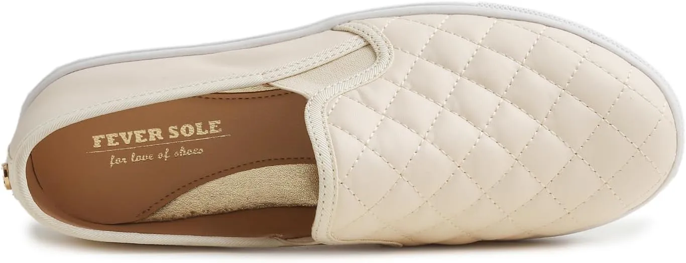 FEVERSOLE Women's Casual Slip On Sneaker Comfort Quilted Loafer Flats