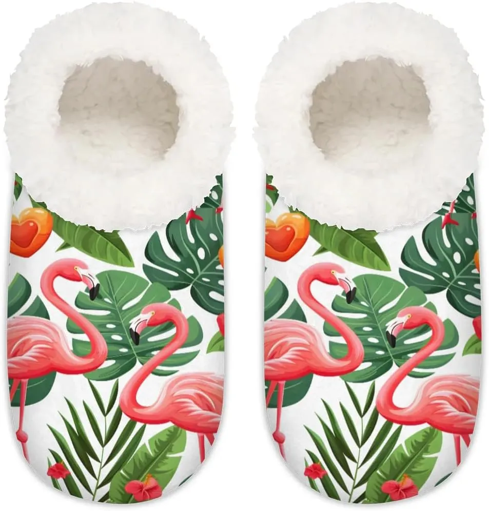 Flamingo Pineapples Palm Leaves Women's Slippers Socks Cozy Fuzzy Sherpa House Shoes Winter House Bedroom Slippers