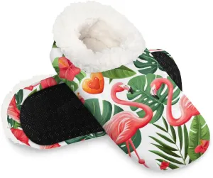 Flamingo Pineapples Palm Leaves Women's Slippers Socks Cozy Fuzzy Sherpa House Shoes Winter House Bedroom Slippers