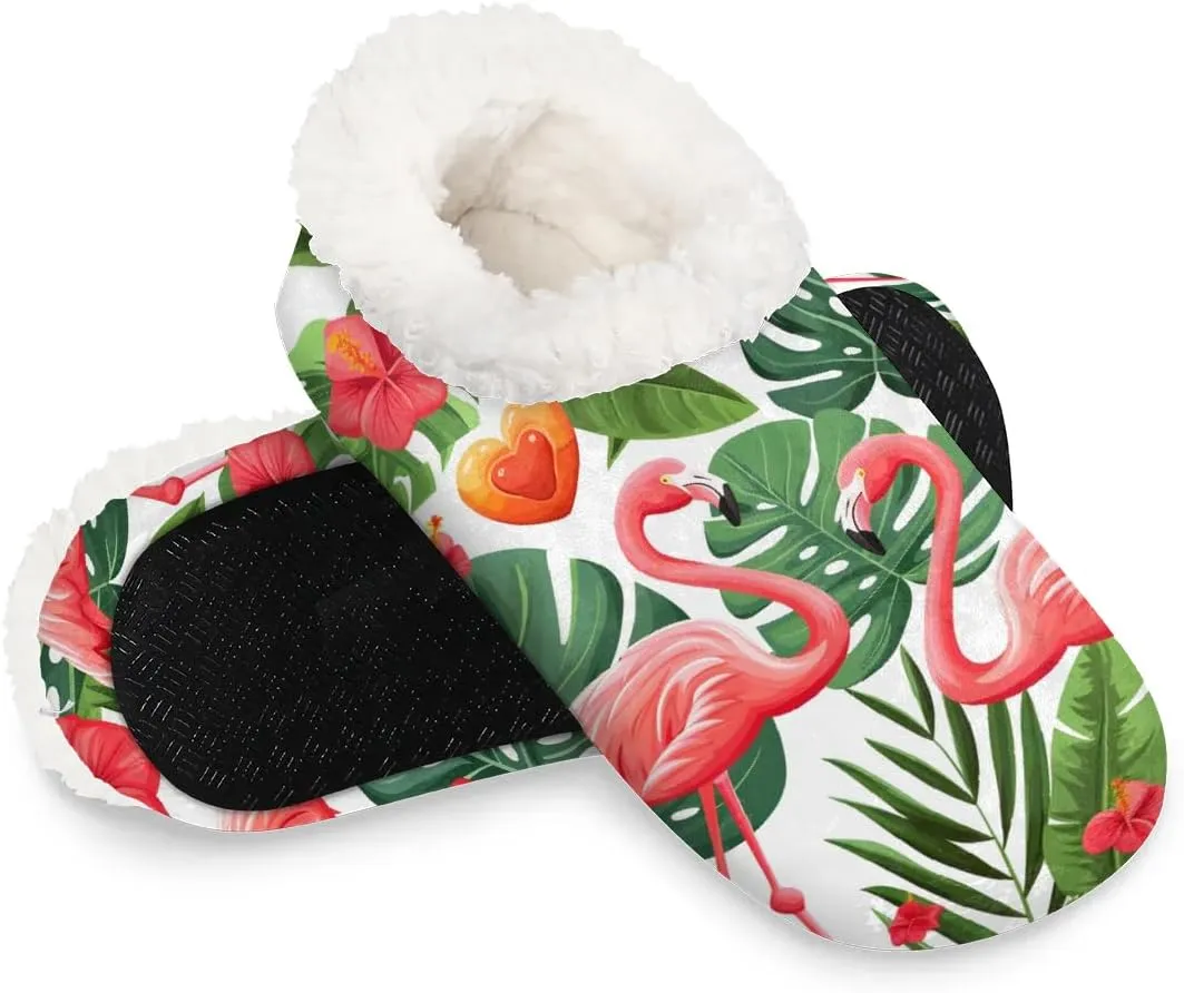 Flamingo Pineapples Palm Leaves Women's Slippers Socks Cozy Fuzzy Sherpa House Shoes Winter House Bedroom Slippers