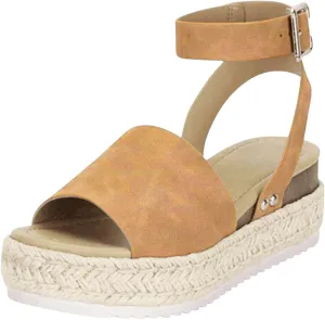 Flatform Platform Wedge Sandals for Women Summer Lightweight Open Toe Buckle Ankle Strap Espadrilles Lightweight Comfort Flats Walking Shoes Classic Breathable Solid Color Outdoor Shoes