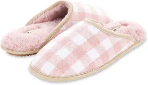 Floopi Slippers for Women Kelly Indoor Outdoor Plaid Faux Sherpa Fur Lined Scuff Slipper W/Memory Foam