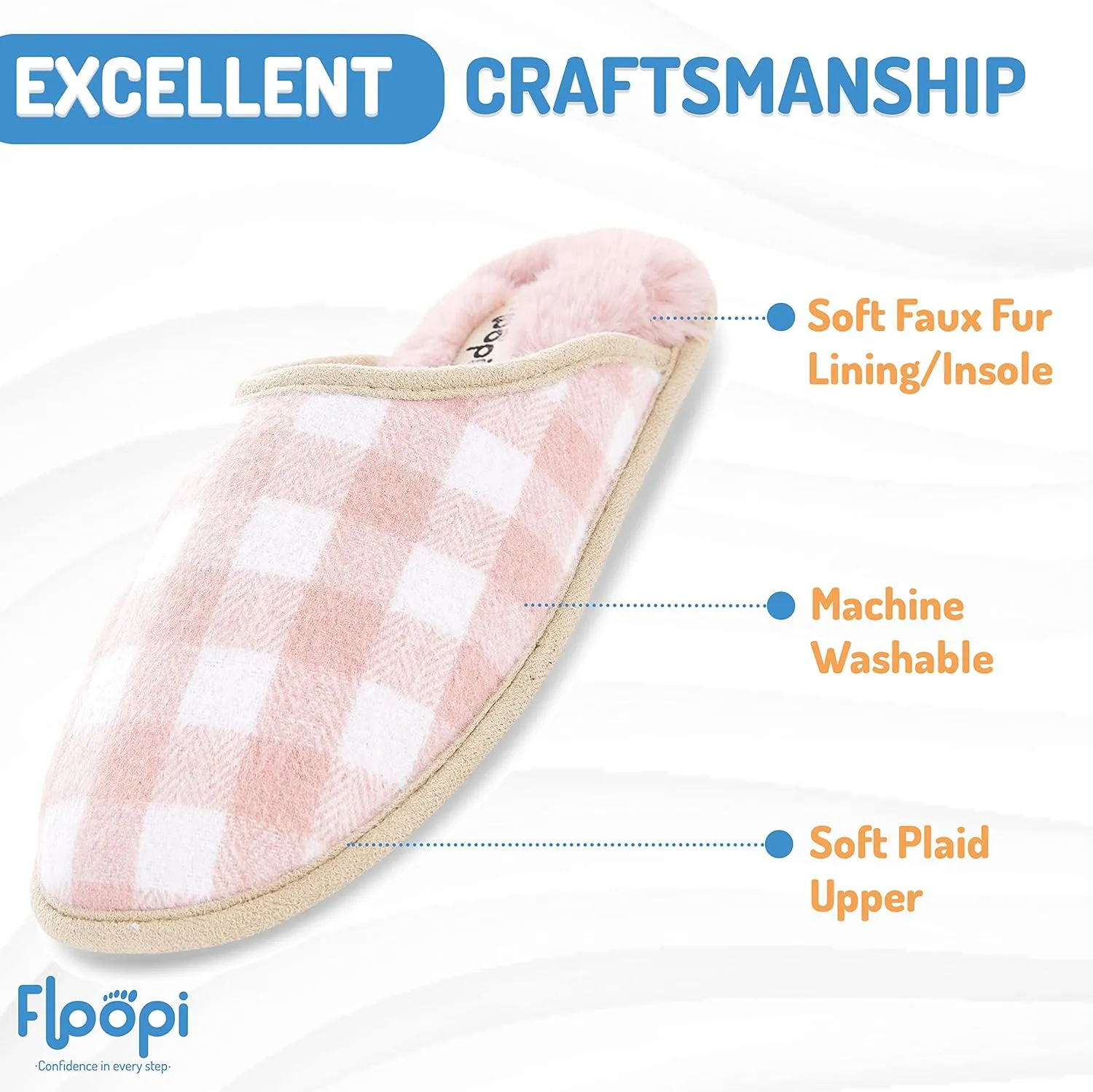 Floopi Slippers for Women Kelly Indoor Outdoor Plaid Faux Sherpa Fur Lined Scuff Slipper W/Memory Foam