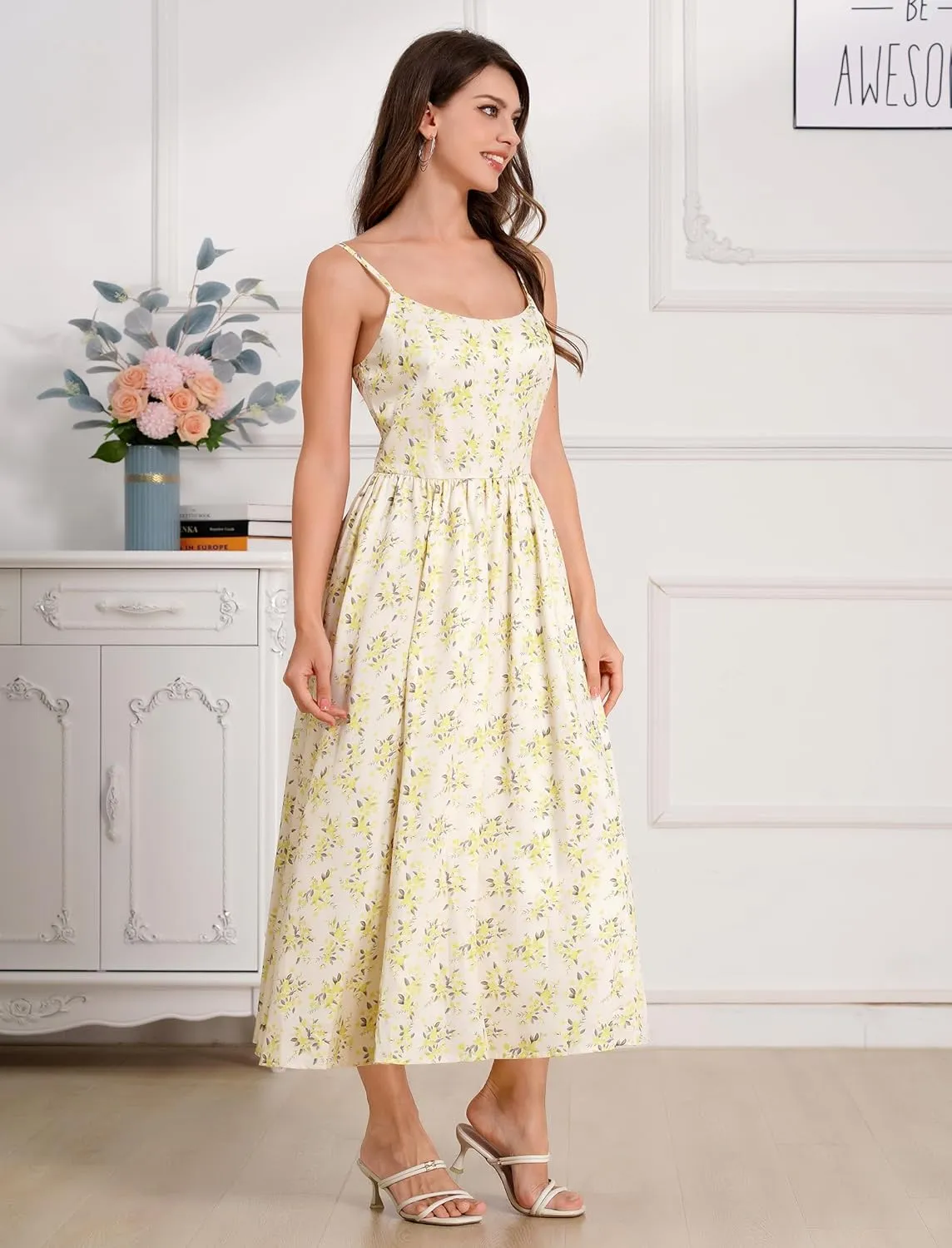 Floral Corset Dress Solid Long Dress Low Cut Dress Open Back Summer Dress