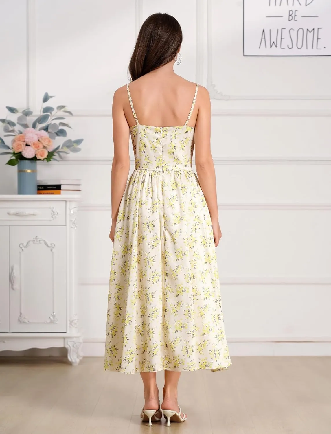 Floral Corset Dress Solid Long Dress Low Cut Dress Open Back Summer Dress
