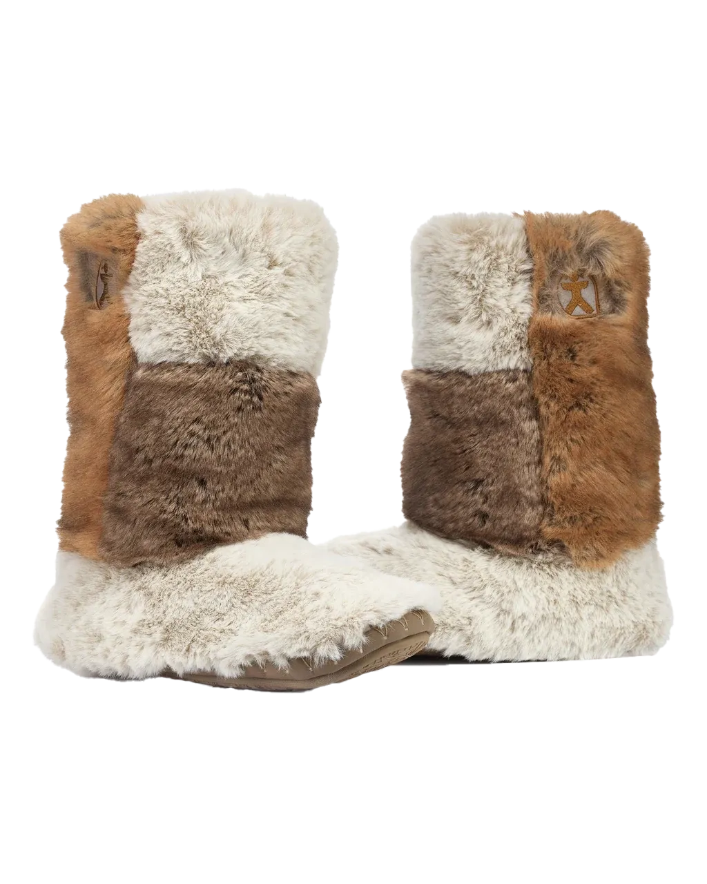 Florence Longer Length Luxury Faux Fur Slipper Boots in Patchwork Ferret