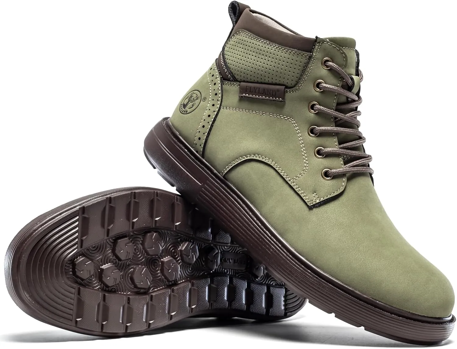FLYLAND Men's Fashion Sneaker Chukka Boots Lace Up Leather Ankle Dress Boot Lightweight Non-Slip Walking Shoes