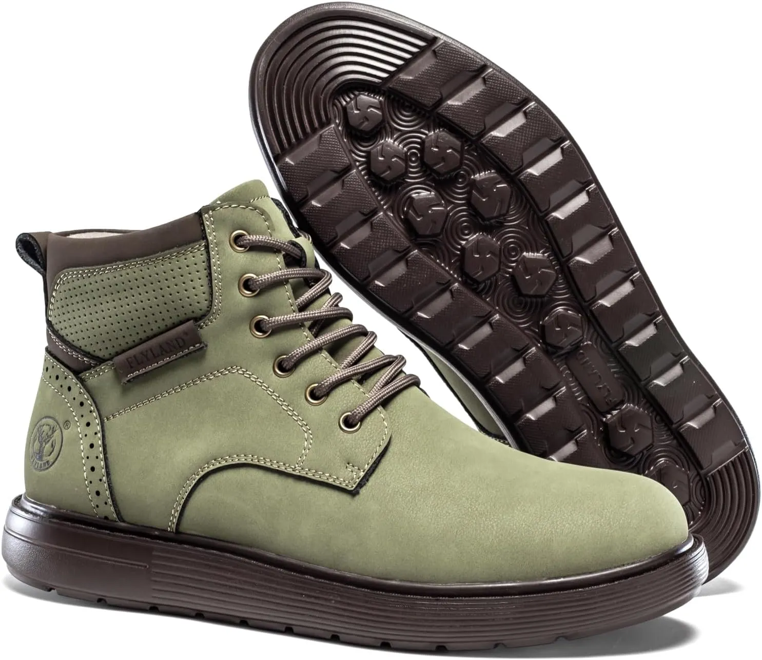 FLYLAND Men's Fashion Sneaker Chukka Boots Lace Up Leather Ankle Dress Boot Lightweight Non-Slip Walking Shoes