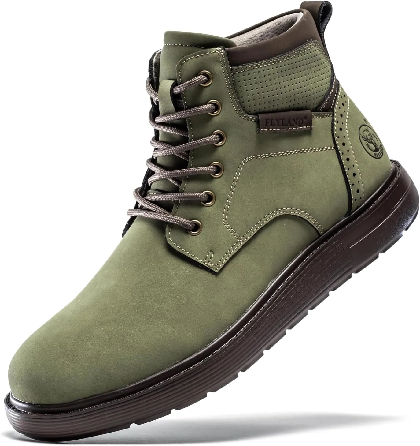 FLYLAND Men's Fashion Sneaker Chukka Boots Lace Up Leather Ankle Dress Boot Lightweight Non-Slip Walking Shoes
