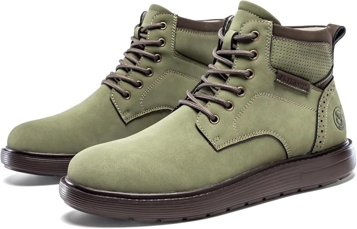 FLYLAND Men's Fashion Sneaker Chukka Boots Lace Up Leather Ankle Dress Boot Lightweight Non-Slip Walking Shoes
