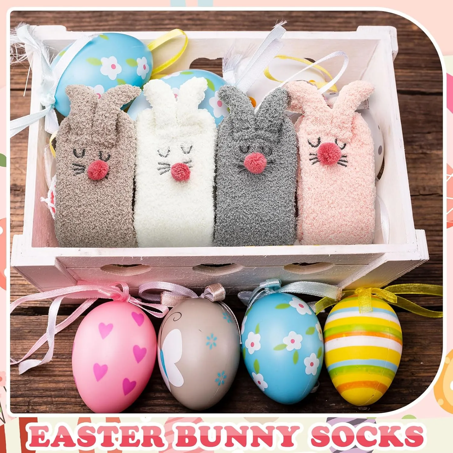 Foaincore 4 Pairs Easter Bunny Slipper Socks Rabbit Fuzzy Socks Soft Warm Animal Socks Cute Warm Sleeping Socks for Women