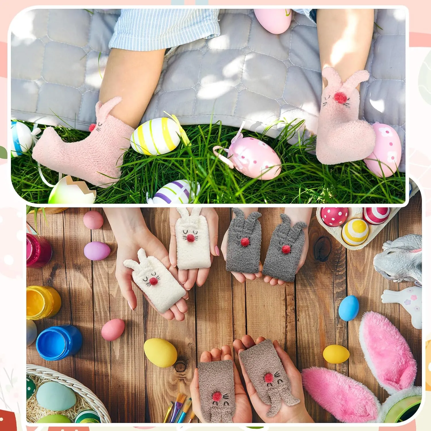 Foaincore 4 Pairs Easter Bunny Slipper Socks Rabbit Fuzzy Socks Soft Warm Animal Socks Cute Warm Sleeping Socks for Women