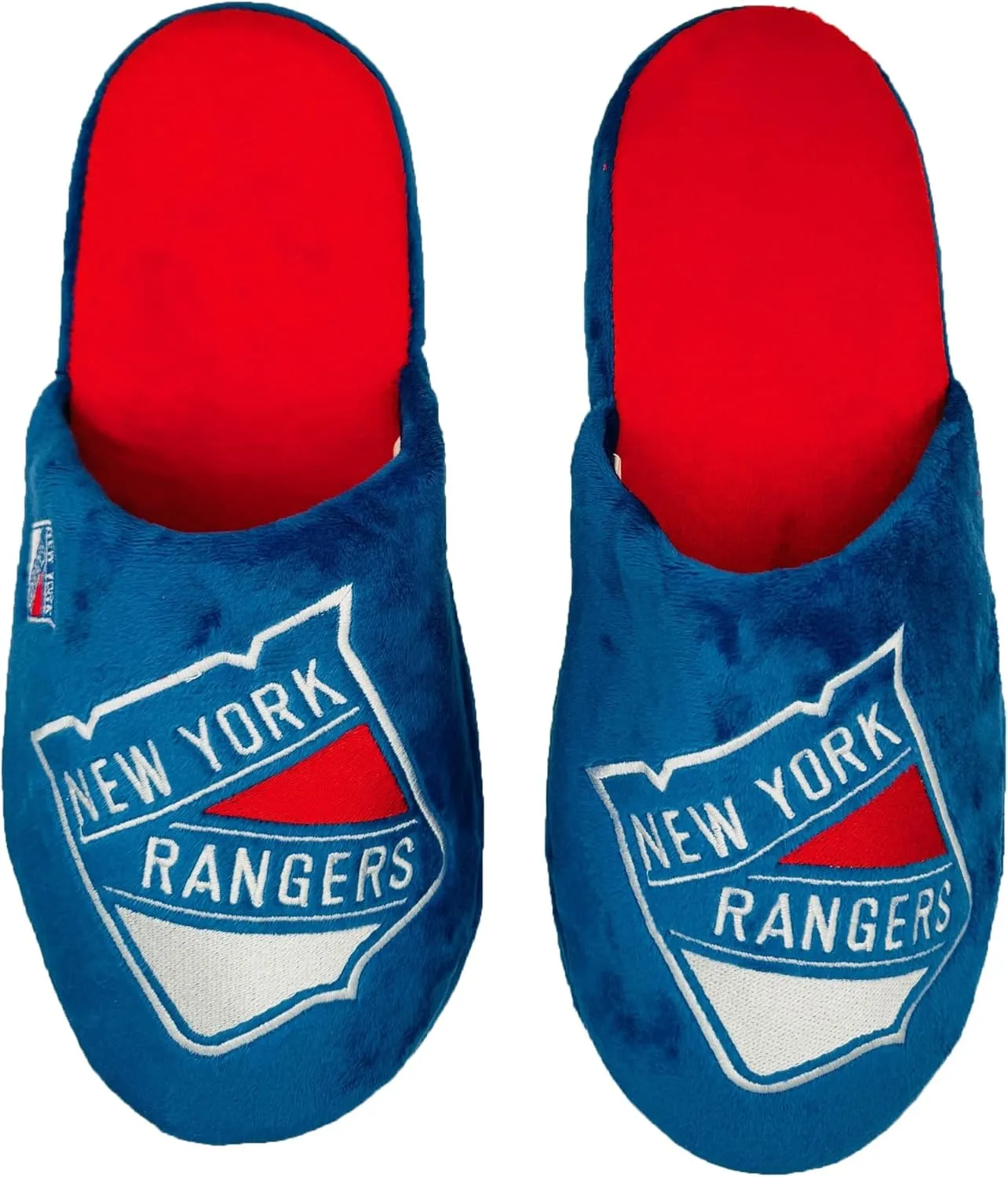 FOCO NHL New York Rangers Men's Slip On Slippers, Team Colors, Non-Slip Bottom, Logo Embroidered