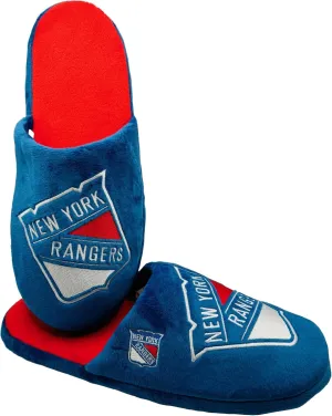 FOCO NHL New York Rangers Men's Slip On Slippers, Team Colors, Non-Slip Bottom, Logo Embroidered
