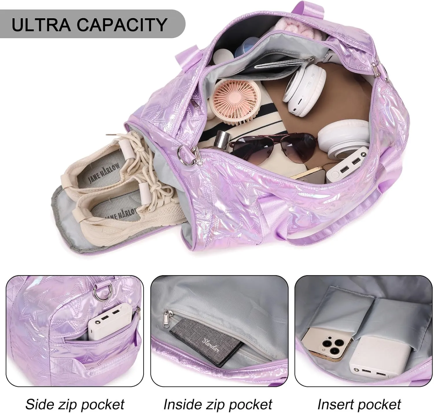 Forestfish Dance Bag For Girls, Small Gym Bag With Shoes Compartment Weekender Overnight Bag For Travel Lightweight Waterproof, Purple