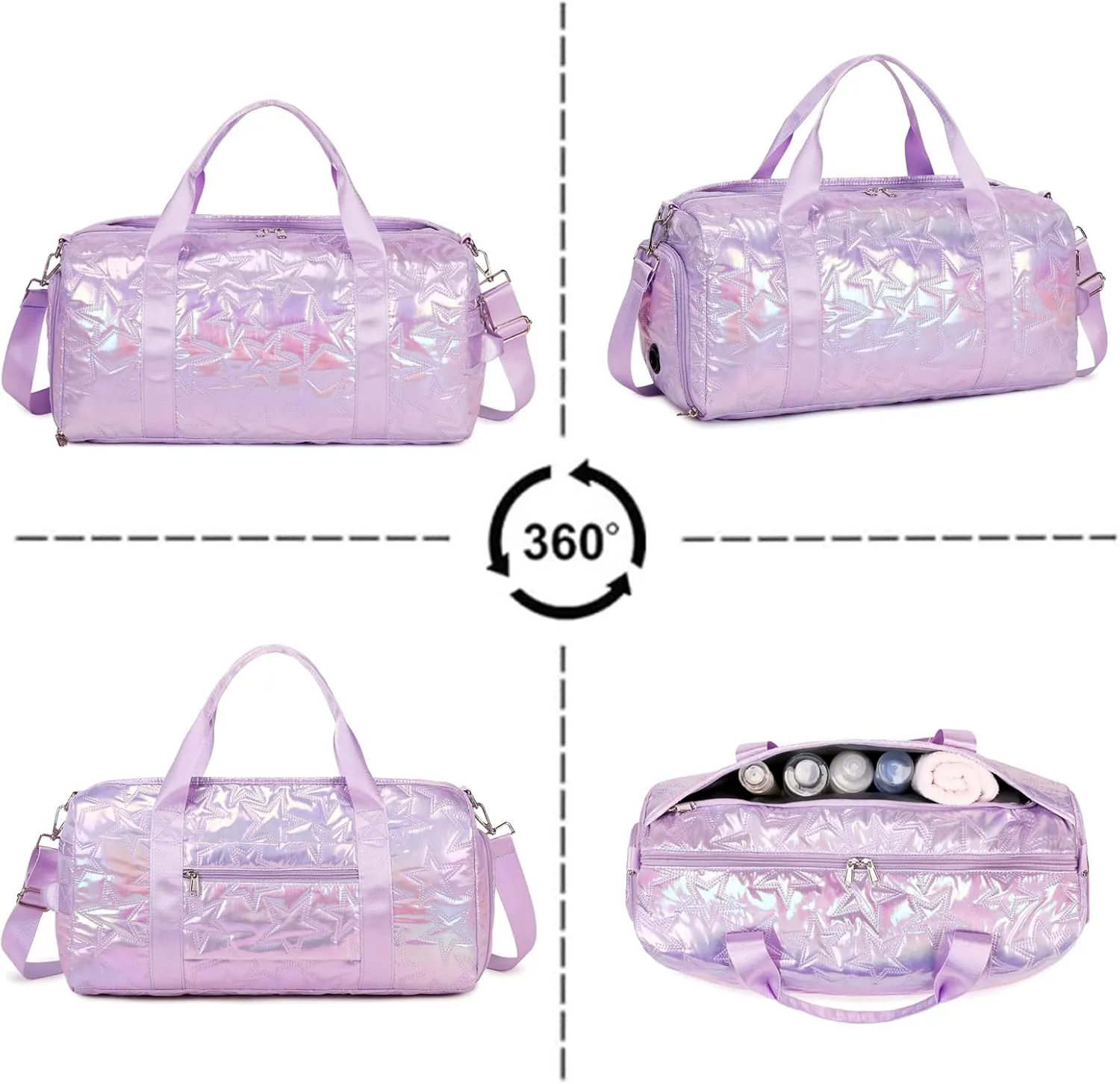 Forestfish Dance Bag For Girls, Small Gym Bag With Shoes Compartment Weekender Overnight Bag For Travel Lightweight Waterproof, Purple