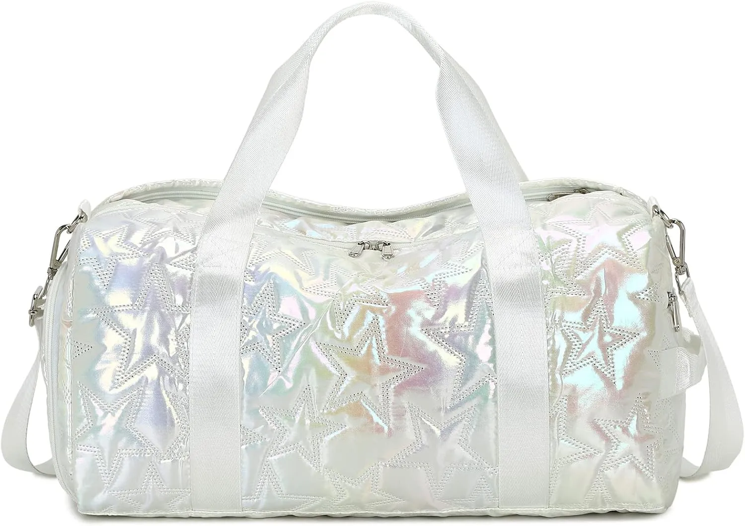 Forestfish Dance Bag For Girls, Small Gym Bag With Shoes Compartment Weekender Overnight Bag For Travel Lightweight Waterproof, Silver