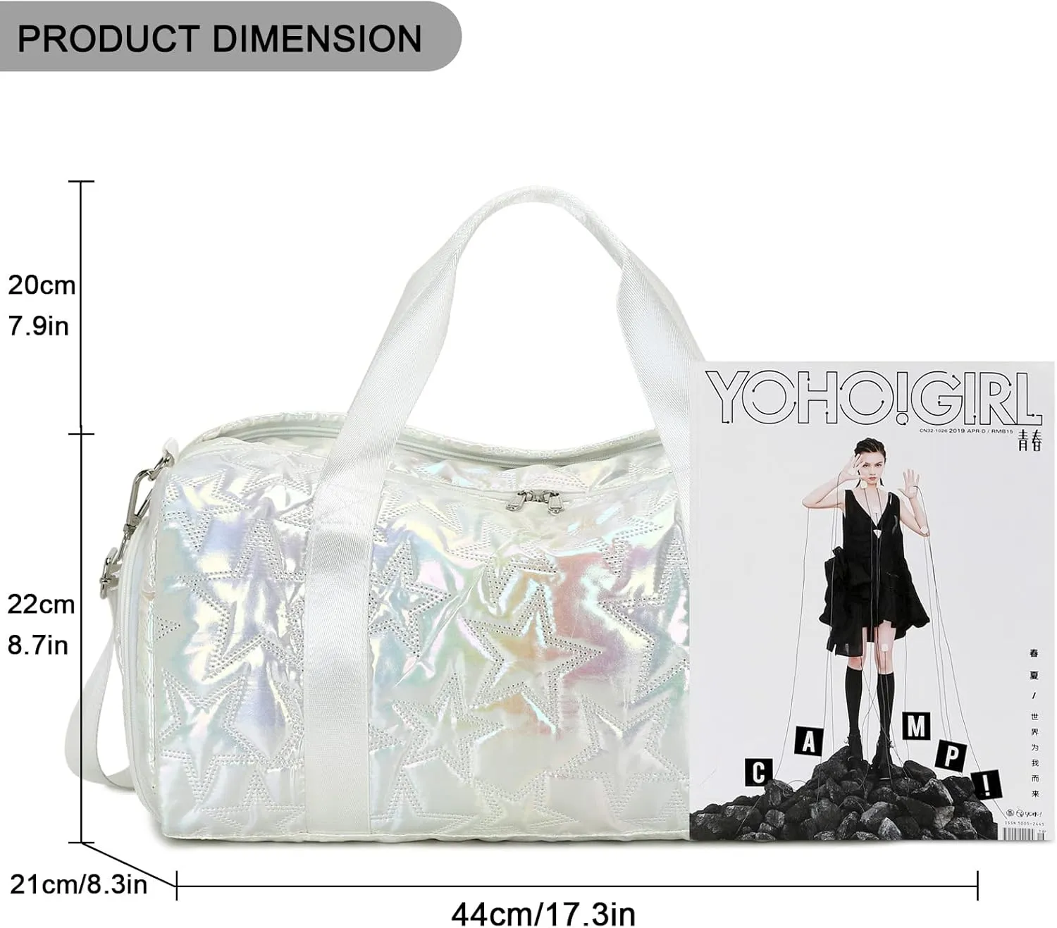 Forestfish Dance Bag For Girls, Small Gym Bag With Shoes Compartment Weekender Overnight Bag For Travel Lightweight Waterproof, Silver