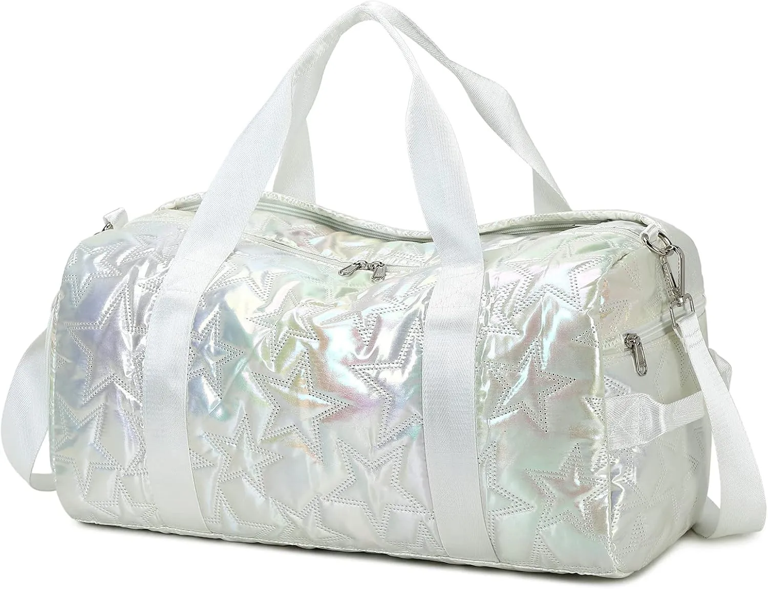 Forestfish Dance Bag For Girls, Small Gym Bag With Shoes Compartment Weekender Overnight Bag For Travel Lightweight Waterproof, Silver