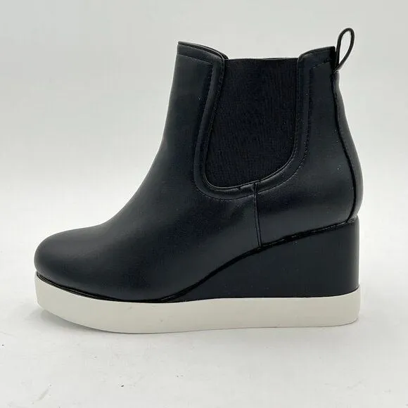FOWT Black Wedge Sneaker Chelsea Boots Wide Width Ankle Boot High Chunky Heels
