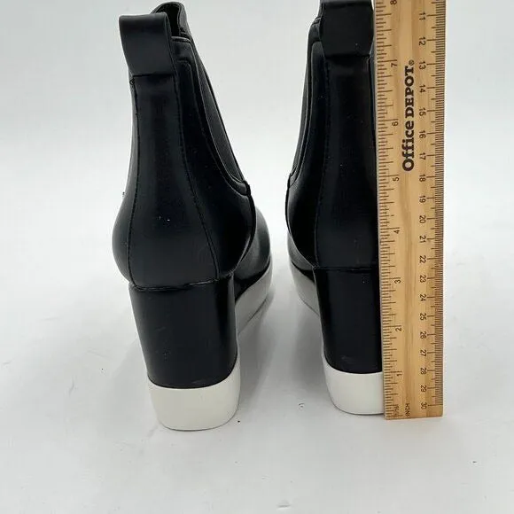 FOWT Black Wedge Sneaker Chelsea Boots Wide Width Ankle Boot High Chunky Heels