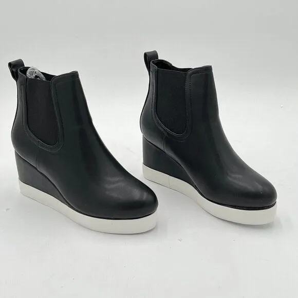 FOWT Black Wedge Sneaker Chelsea Boots Wide Width Ankle Boot High Chunky Heels