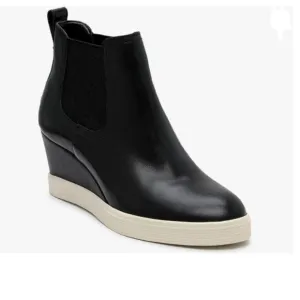 FOWT Black Wedge Sneaker Chelsea Boots Wide Width Ankle Boot High Chunky Heels