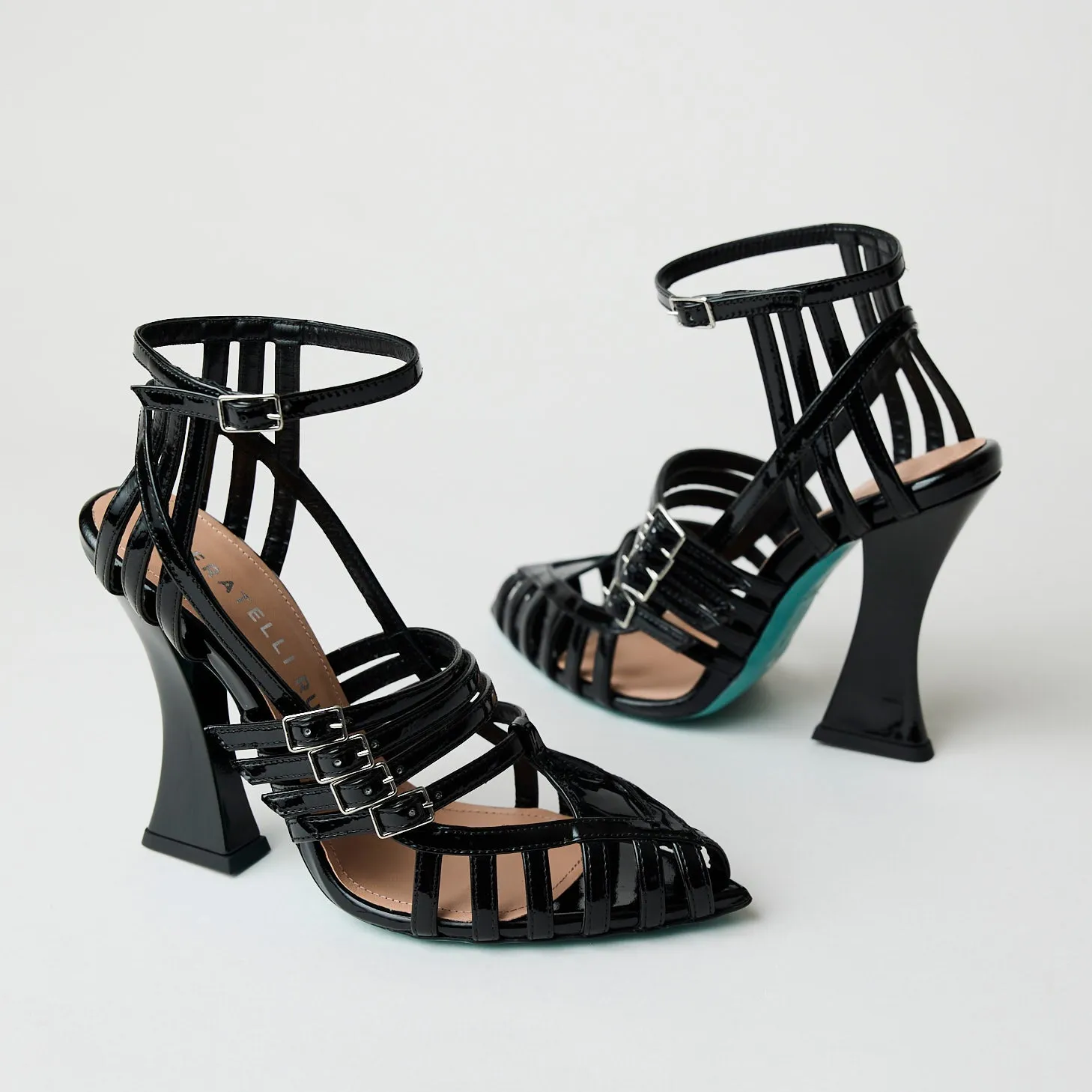 Fratelli Russo High Heeled Black Patent Leather Sandals