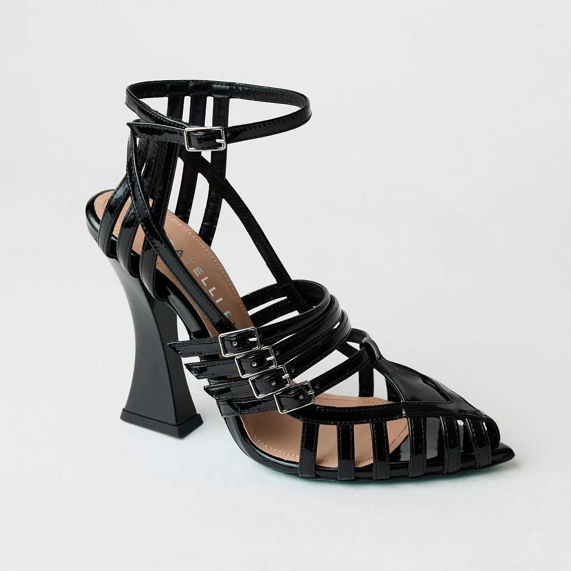 Fratelli Russo High Heeled Black Patent Leather Sandals