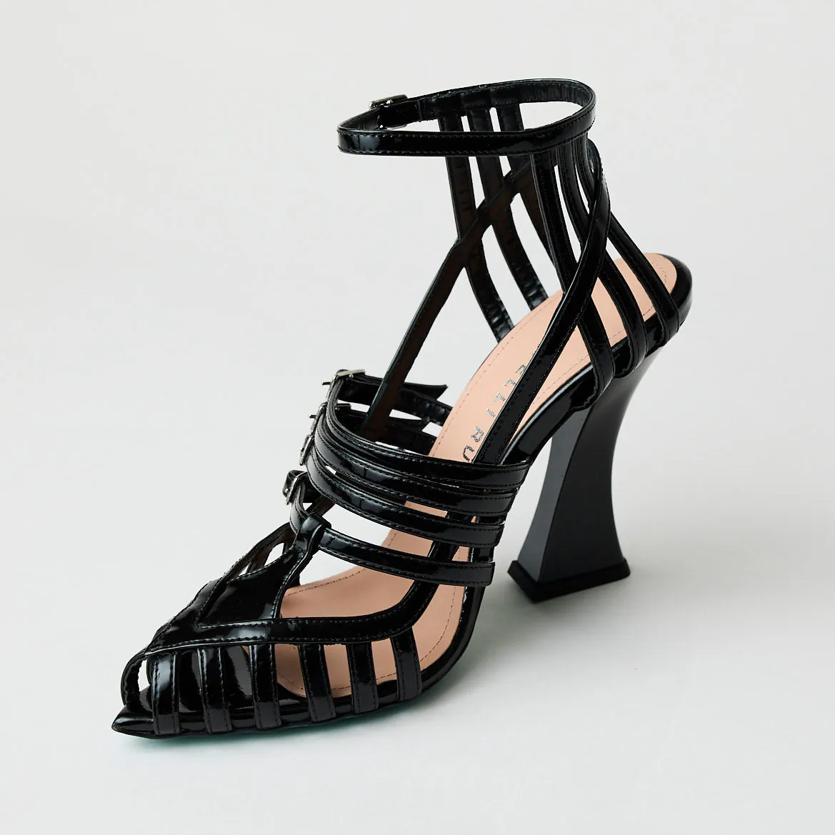 Fratelli Russo High Heeled Black Patent Leather Sandals
