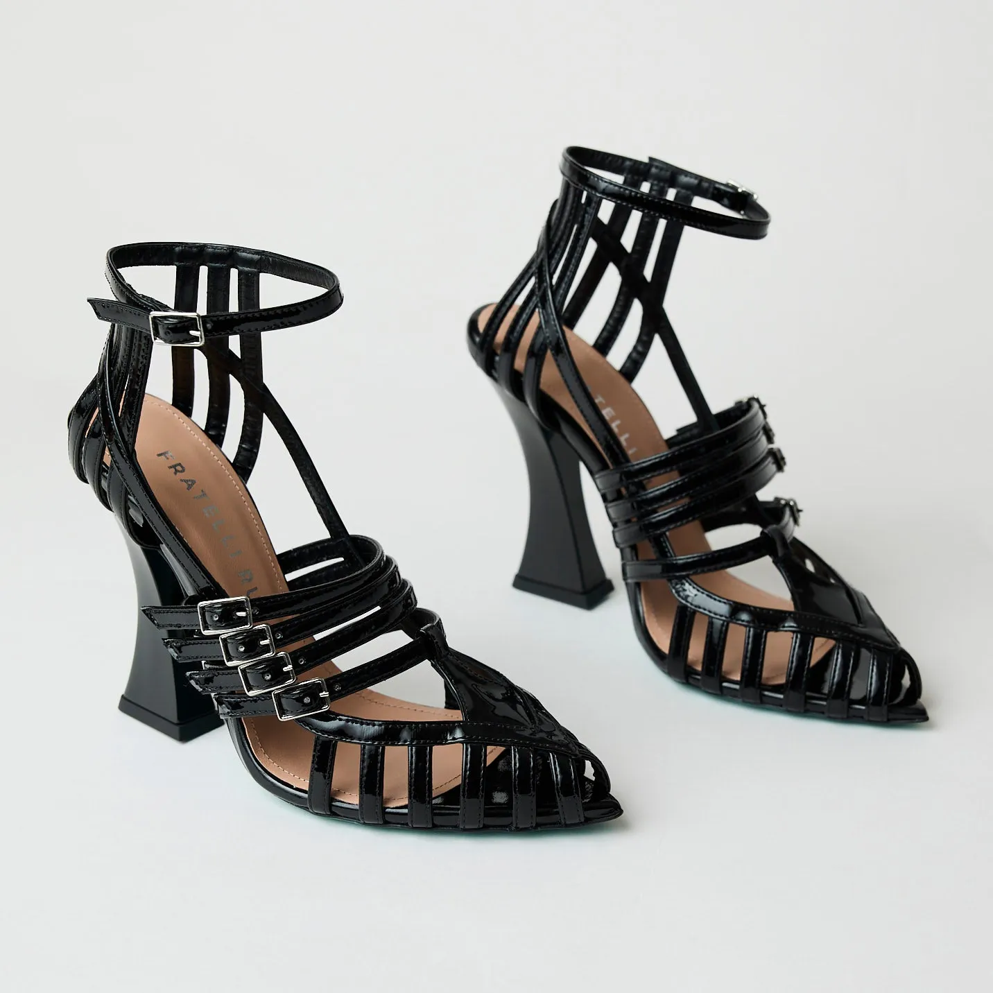 Fratelli Russo High Heeled Black Patent Leather Sandals