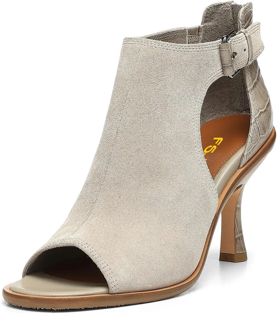 FSJ Women Peep Open Toe High Heel Sandals Cutout Ankle Strap Buckle Booties with Back Zipper Fashion Cocktail Nightclub Pumps Shoes Size 4-16 US