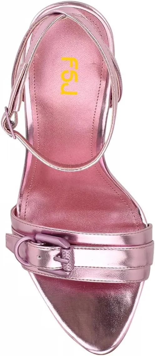 FSJ Women Pointed Open Toe Charming Heeled Sandals Bamboo High Stiletto Buckled Strap Wedding Party Nightclub Shoes Size 4-16 US